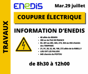 Lire la suite à propos de l’article Coupure d’électricité : mardi 29 juillet 2025