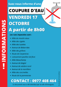 Lire la suite à propos de l’article COUPURE D’EAU VENDREDI 17 OCTOBRE