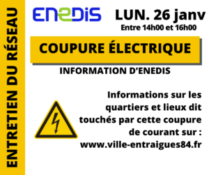 Lire la suite à propos de l’article Coupure d&rsquo;électricité : lundi 26 janvier 2026